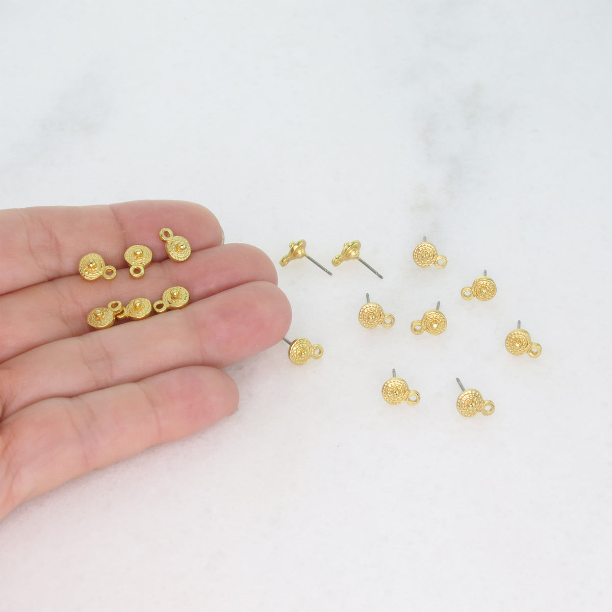 20pcs 24k Gold Plated 6mm Flower Ear Post with Open Ring and Titanium Post