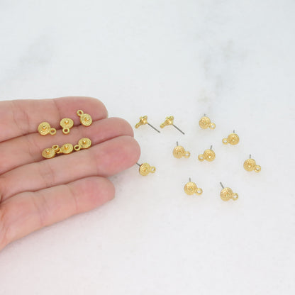 20pcs 24k Gold Plated 6mm Flower Ear Post with Open Ring and Titanium Post