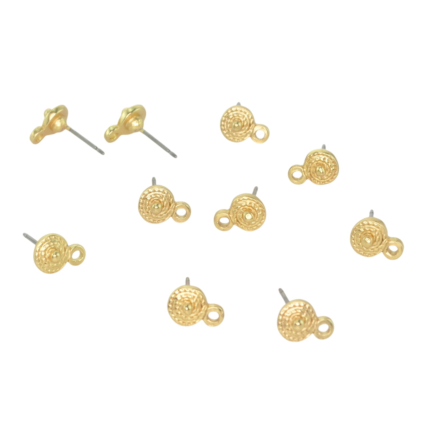 20pcs 24k Gold Plated 6mm Flower Ear Post with Open Ring and Titanium Post