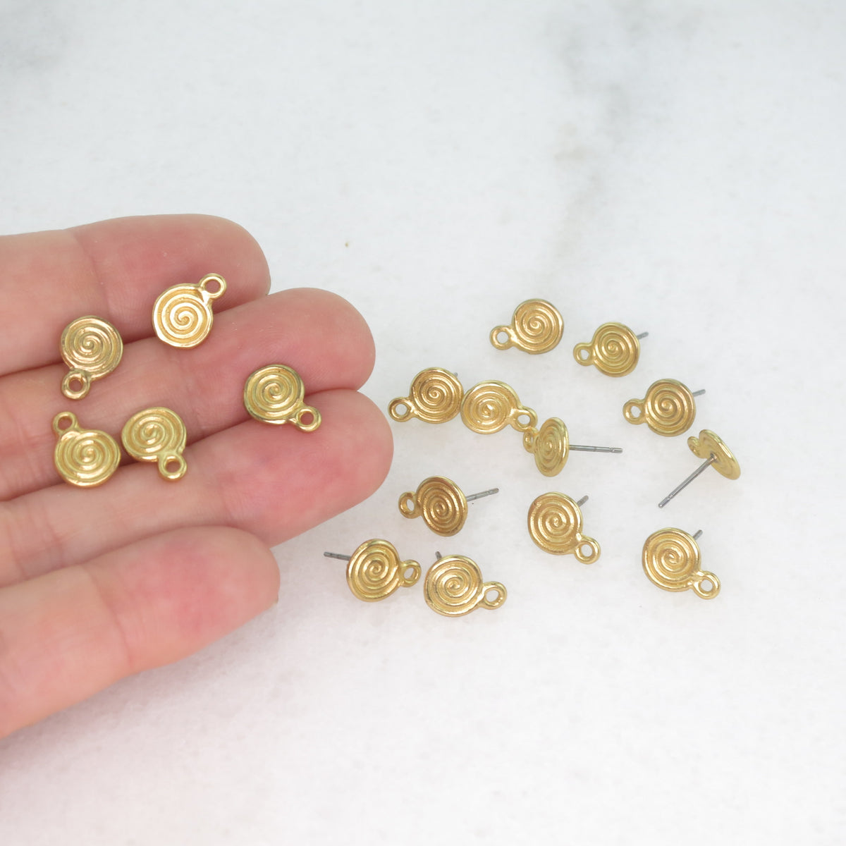 18pcs 24k Gold Plated 8mm Spiral Ear Post with Open Ring