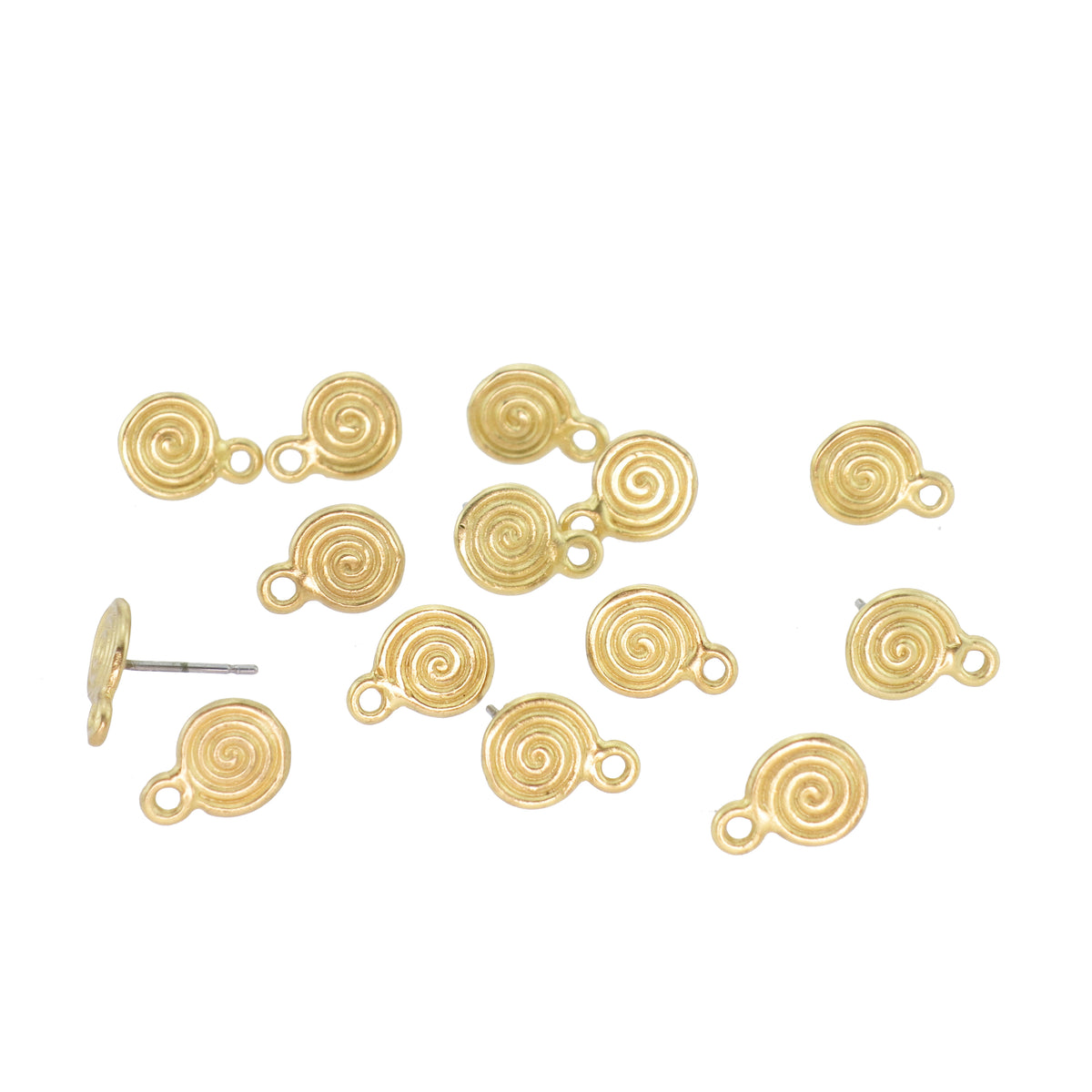 18pcs 24k Gold Plated 8mm Spiral Ear Post with Open Ring