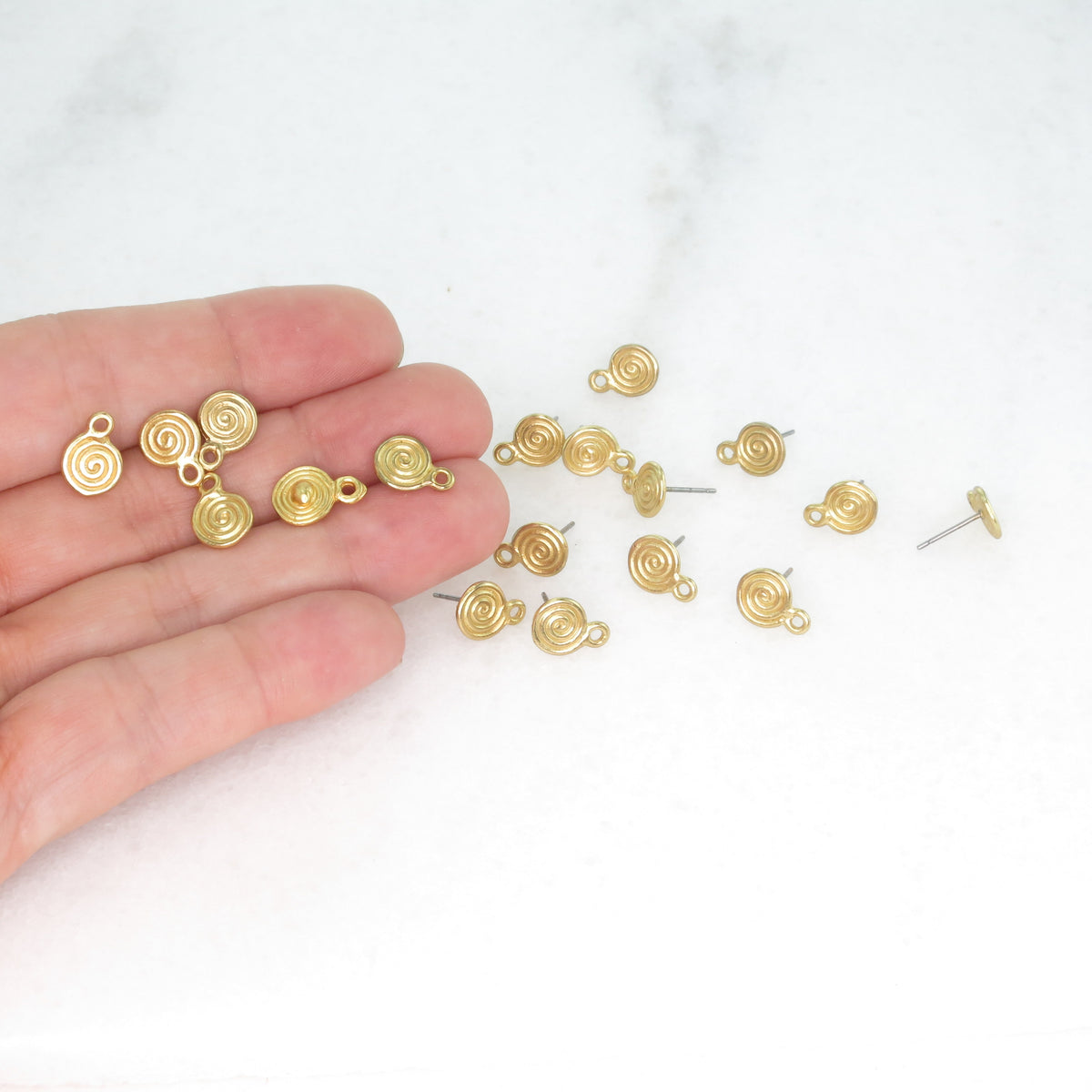 18pcs 24k Gold Plated 8mm Spiral Ear Post with Open Ring