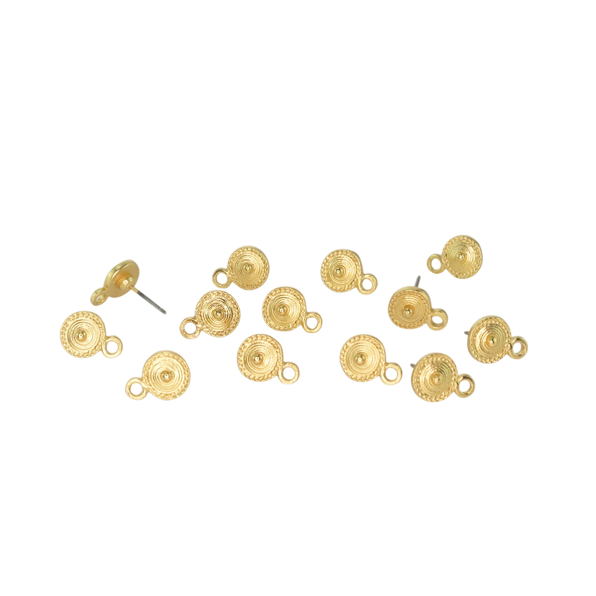 20pcs 24k Gold Plated 9.5 mm Round Ear Post with Open Ring and Titanium Pin