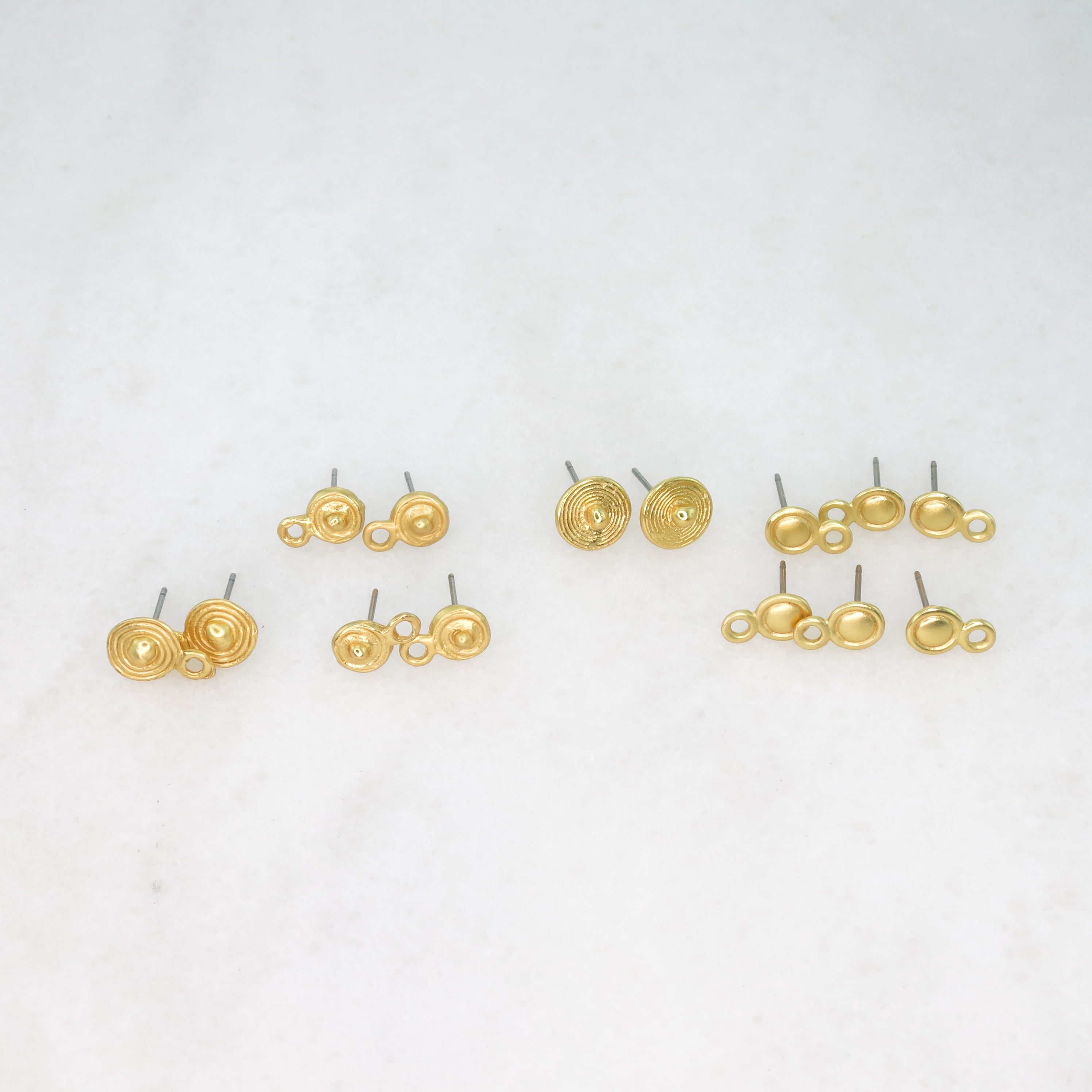 14pcs 24k Gold Plated Mix Ear Post with Open Ring Set