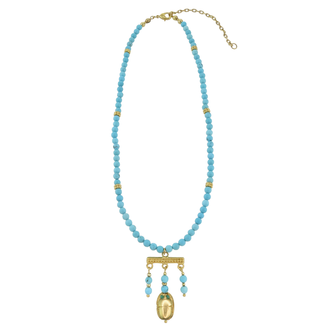 Egytian Natural Emerald-Eyed Scarab Turquoise Necklace