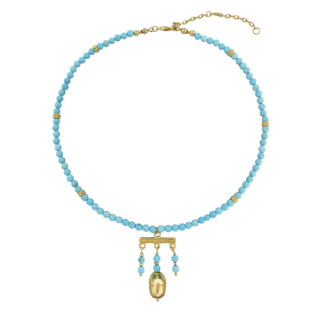 Egytian Natural Emerald-Eyed Scarab Turquoise Necklace