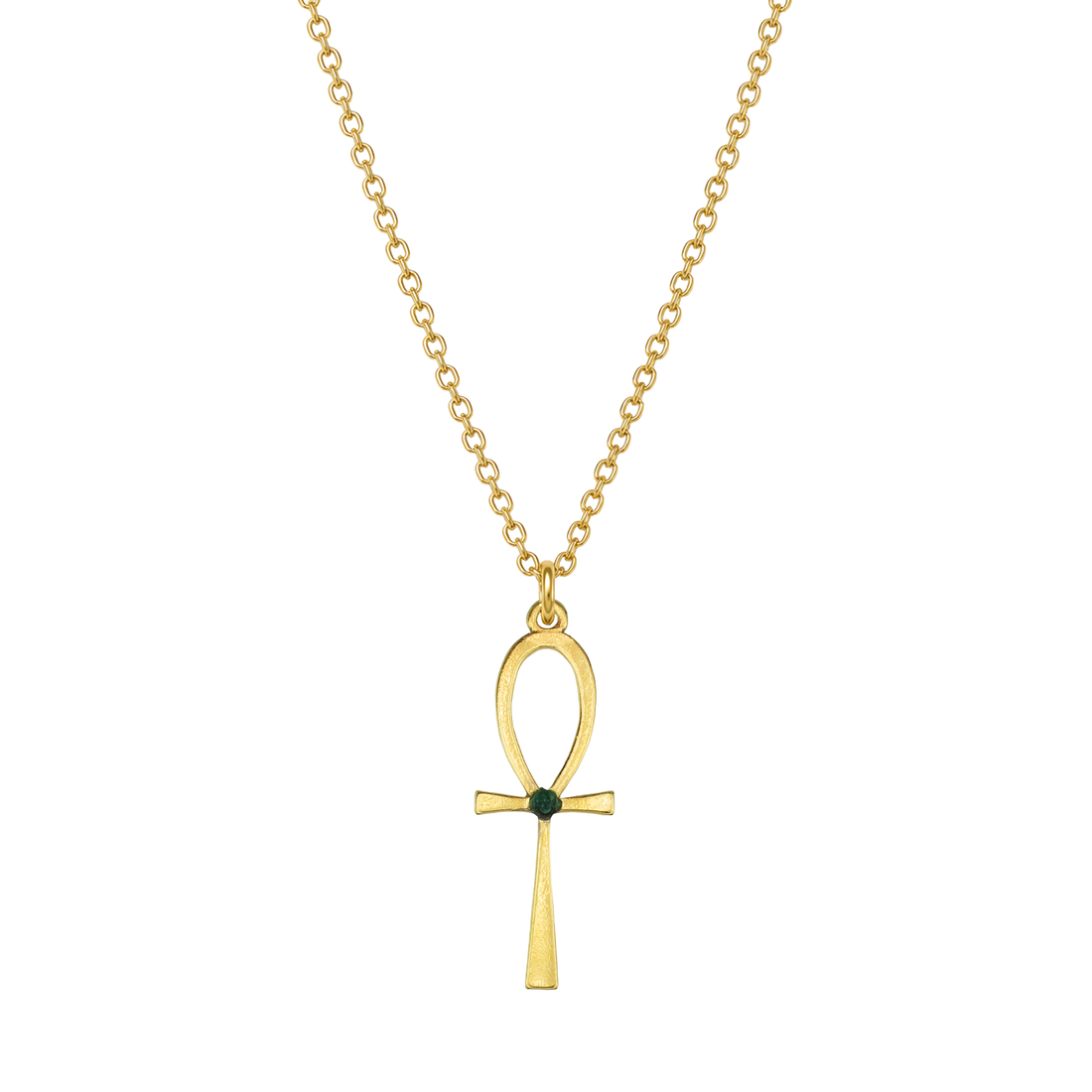 Egyptian Ankh Eye of Ra Natural Emerald Gold Plated Necklace