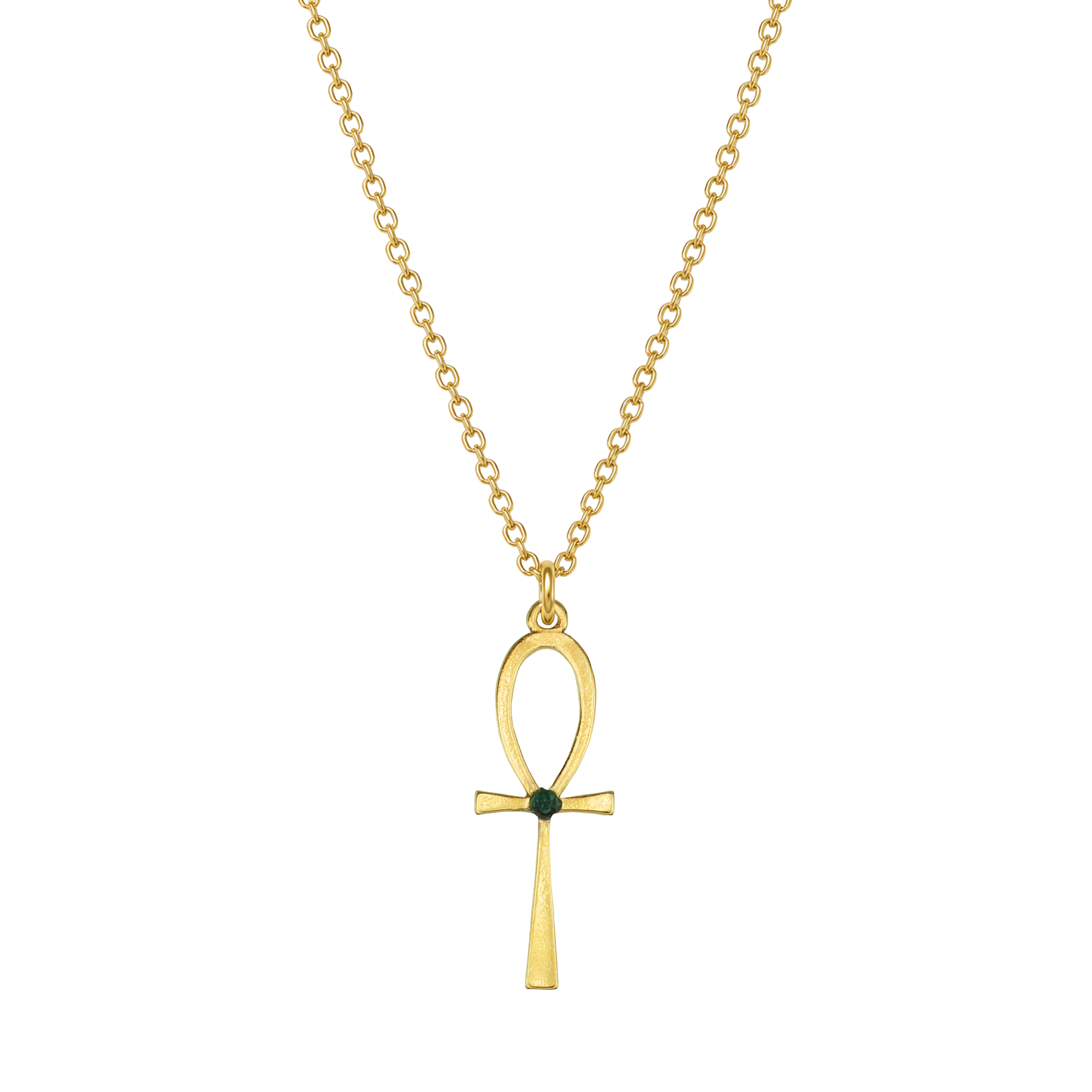 Egyptian Ankh Eye of Ra Natural Emerald Gold Plated Necklace
