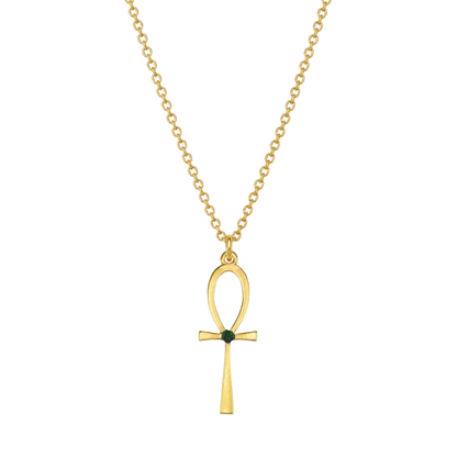 Egyptian Ankh Eye of Ra Natural Emerald Gold Plated Necklace