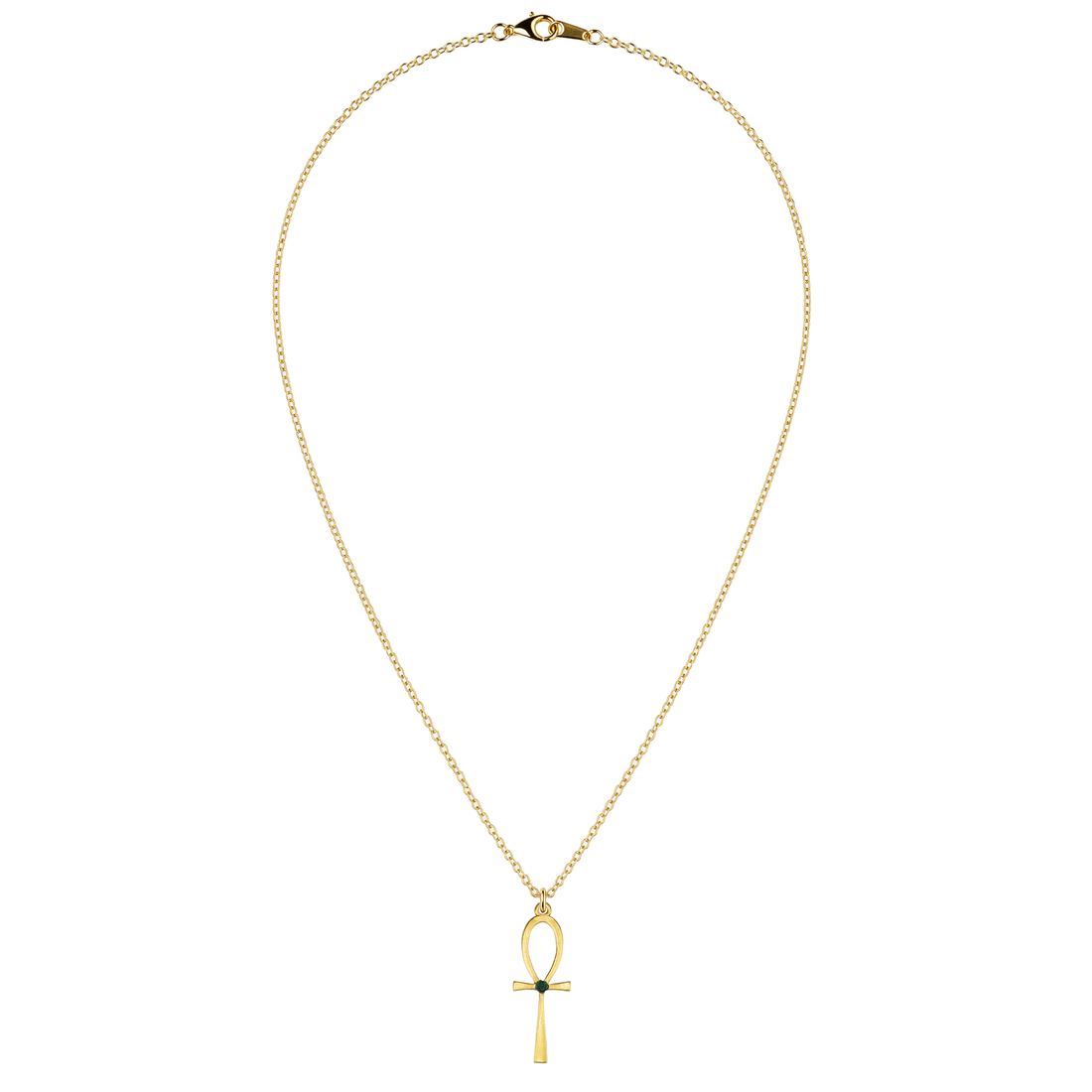 Egyptian Ankh Eye of Ra Natural Emerald Gold Plated Necklace