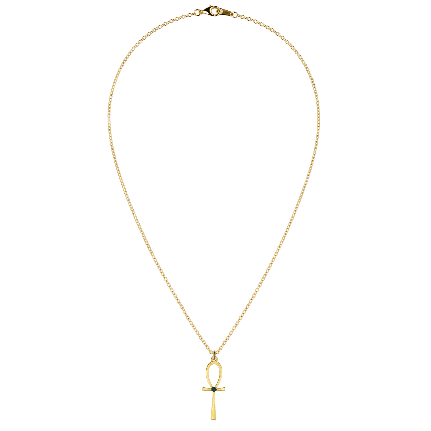 Egyptian Ankh Eye of Ra Natural Emerald Gold Plated Necklace