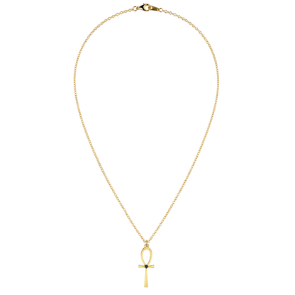 Egyptian Ankh Eye of Ra Natural Emerald Gold Plated Necklace