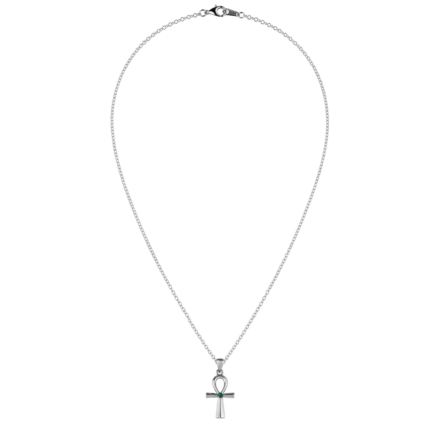 Egyptian Ankh Natural Emerald Silver Filled Necklace