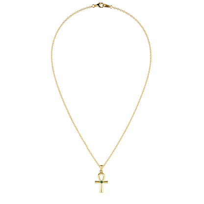 Egyptian Ankh Natural Emerald 24k Gold Plated Necklace