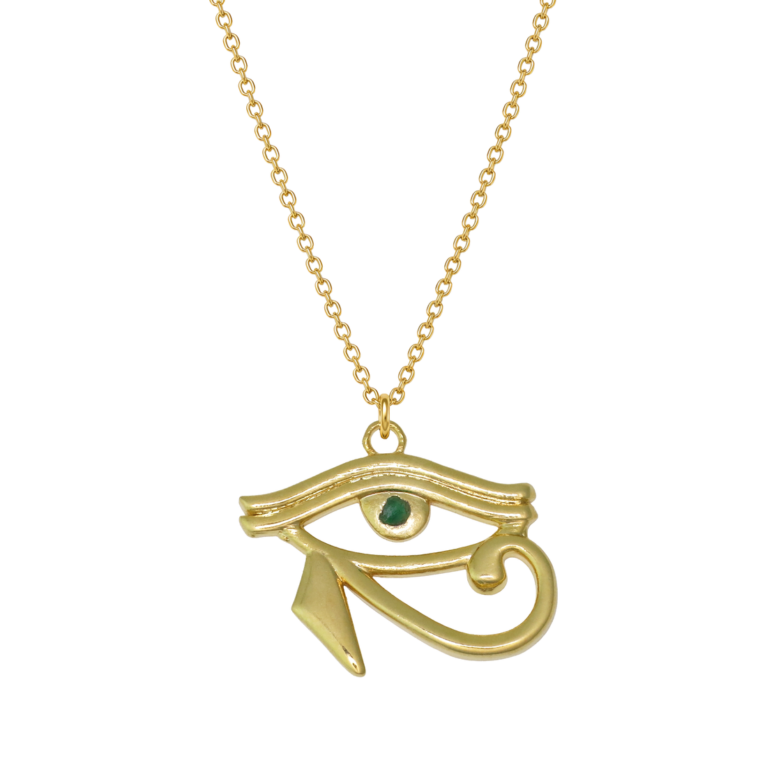 Egyptian Eye of Horus Natural Emerald 24k Gold Plated Necklace