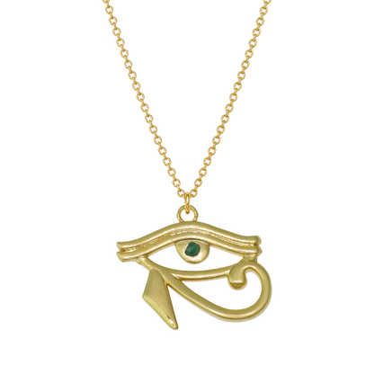 Egyptian Eye of Horus Natural Emerald 24k Gold Plated Necklace