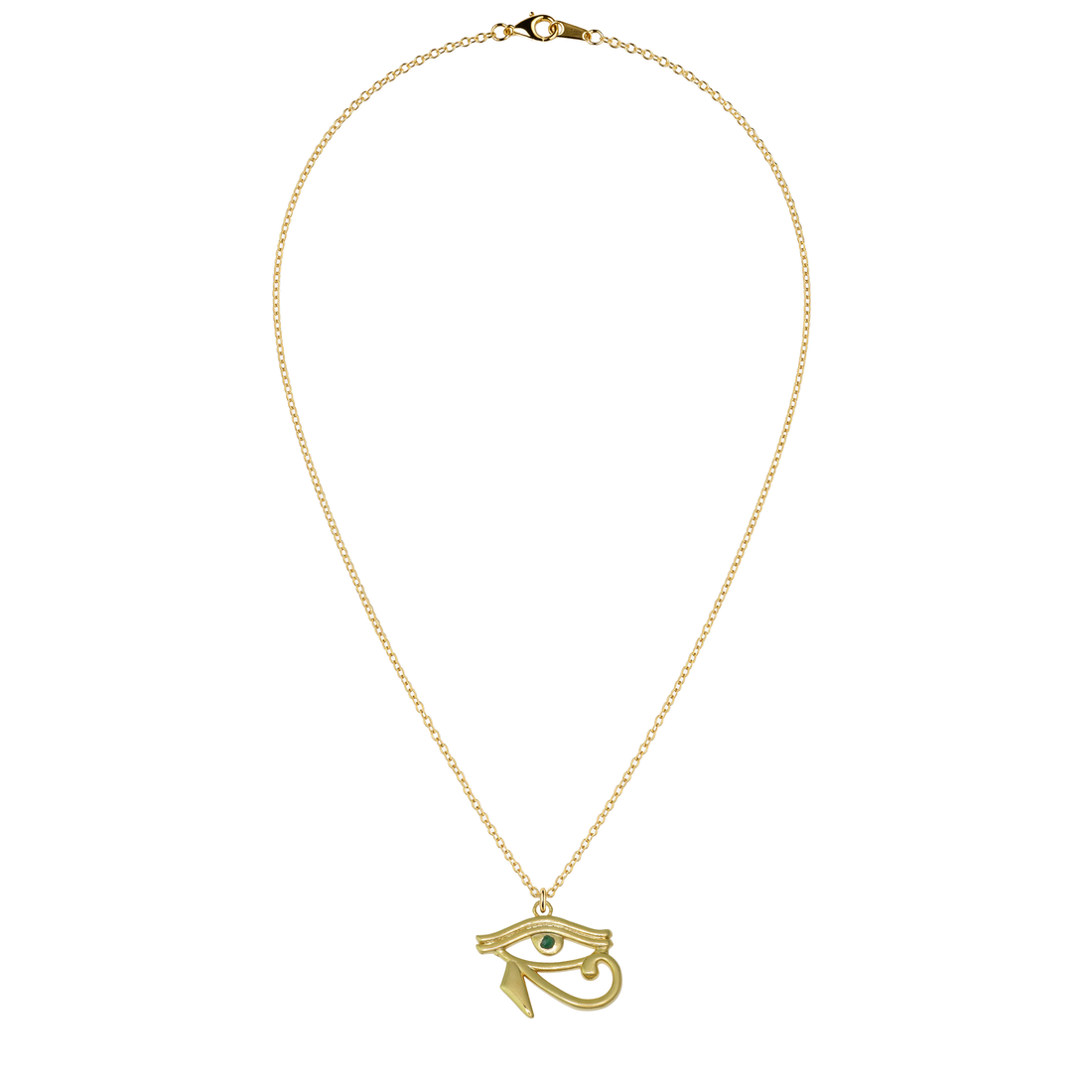 Egyptian Eye of Horus Natural Emerald 24k Gold Plated Necklace