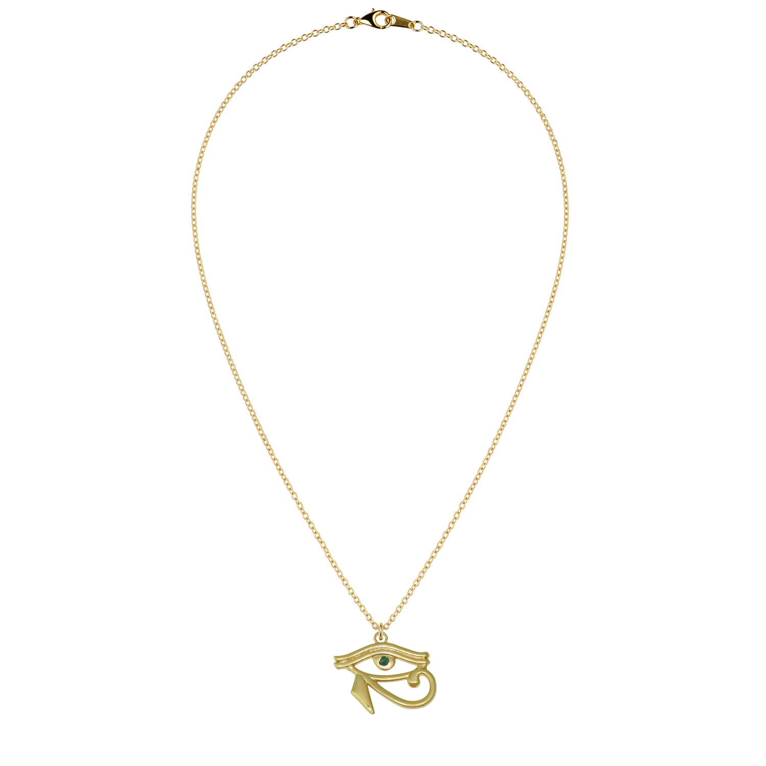 Egyptian Eye of Horus Natural Emerald 24k Gold Plated Necklace