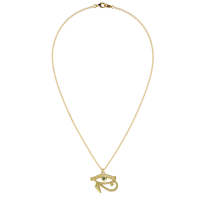 Egyptian Eye of Horus Natural Emerald 24k Gold Plated Necklace
