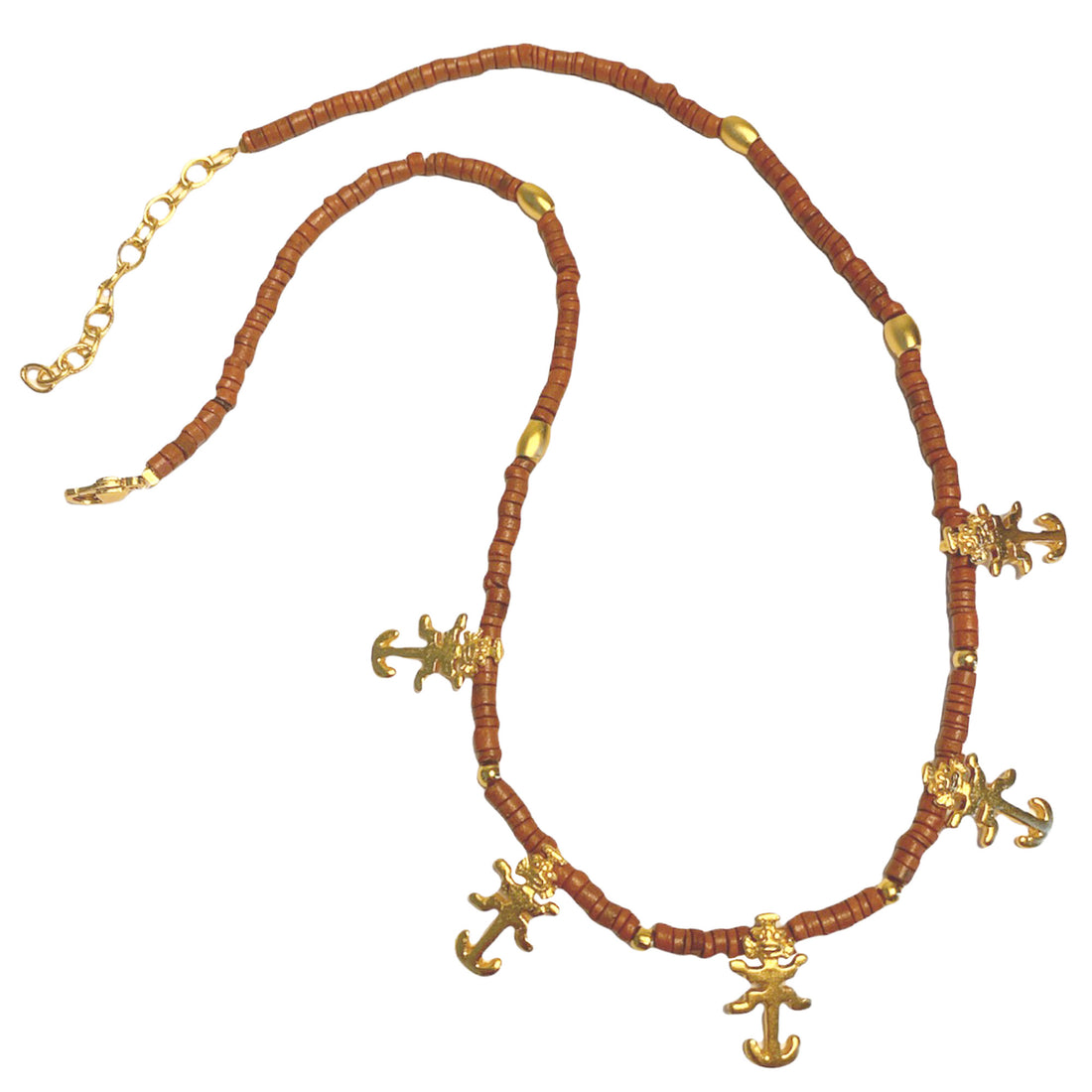 Jaguar Charms and Brown Ceramics 18" Necklace