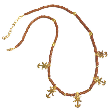 Jaguar Charms and Brown Ceramics 18" Necklace