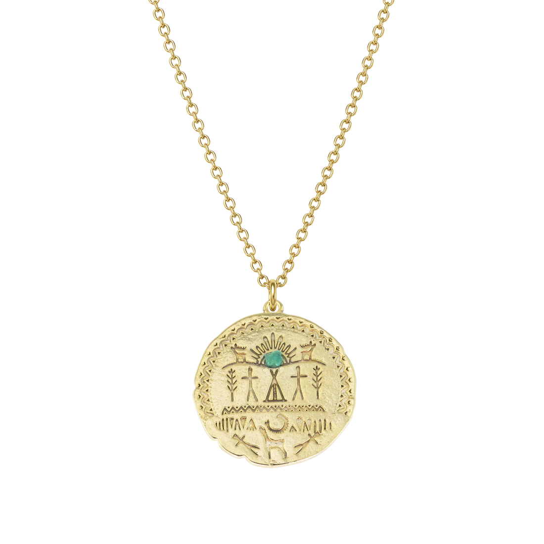 Egyptian Medallion Natural Emerald 24k Gold Plated Necklace