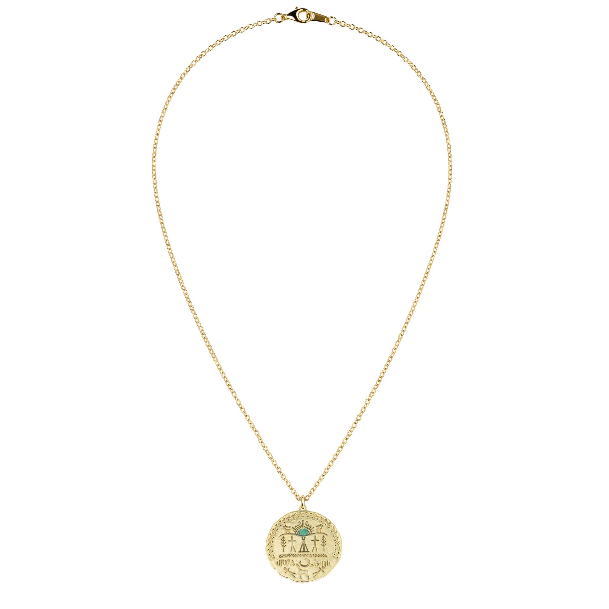 Egyptian Medallion Natural Emerald 24k Gold Plated Necklace