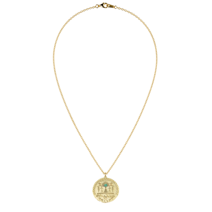 Egyptian Medallion Natural Emerald 24k Gold Plated Necklace