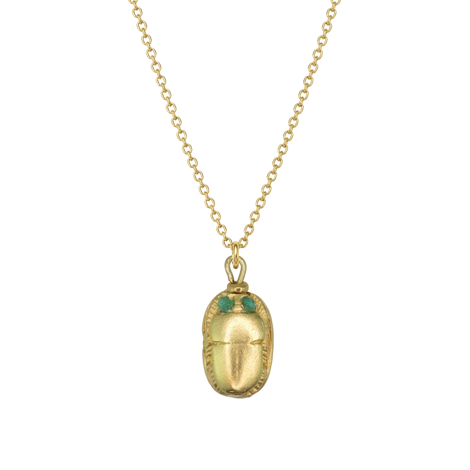 Egyptian Natural Emerald-Eyed Scarab Necklace