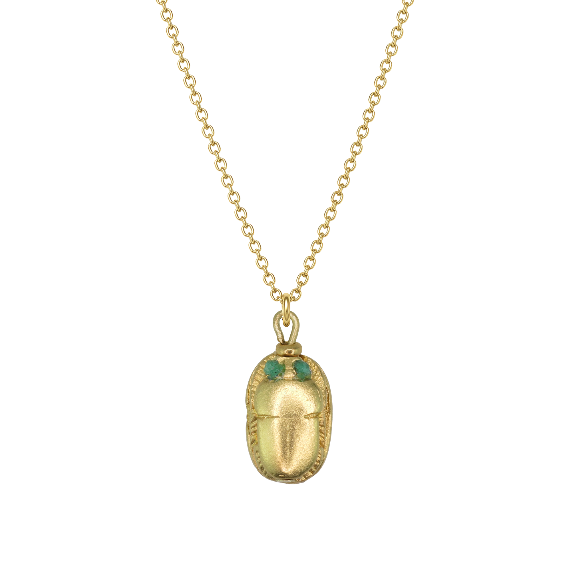 Egyptian Natural Emerald-Eyed Scarab Necklace