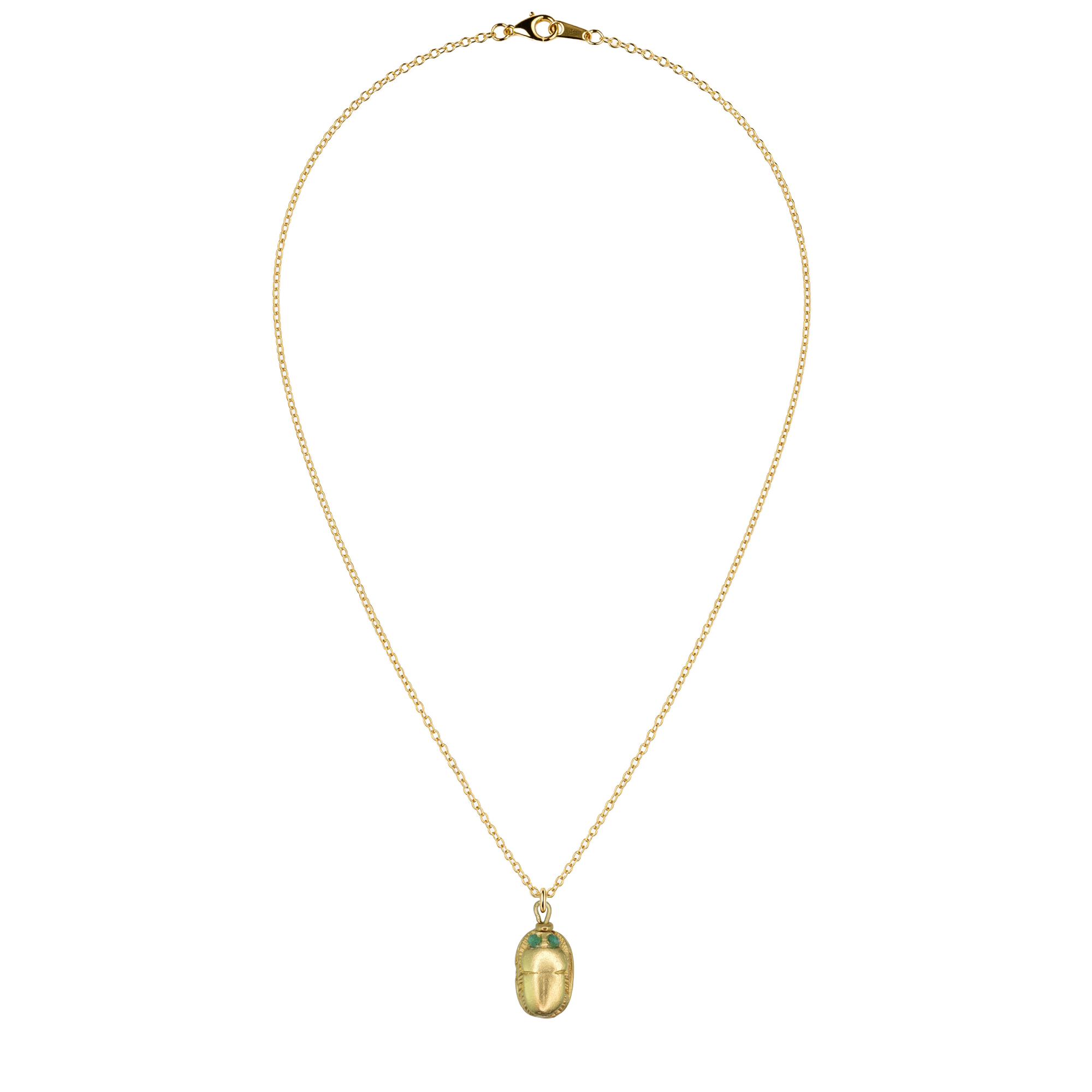 Egyptian Natural Emerald-Eyed Scarab Necklace