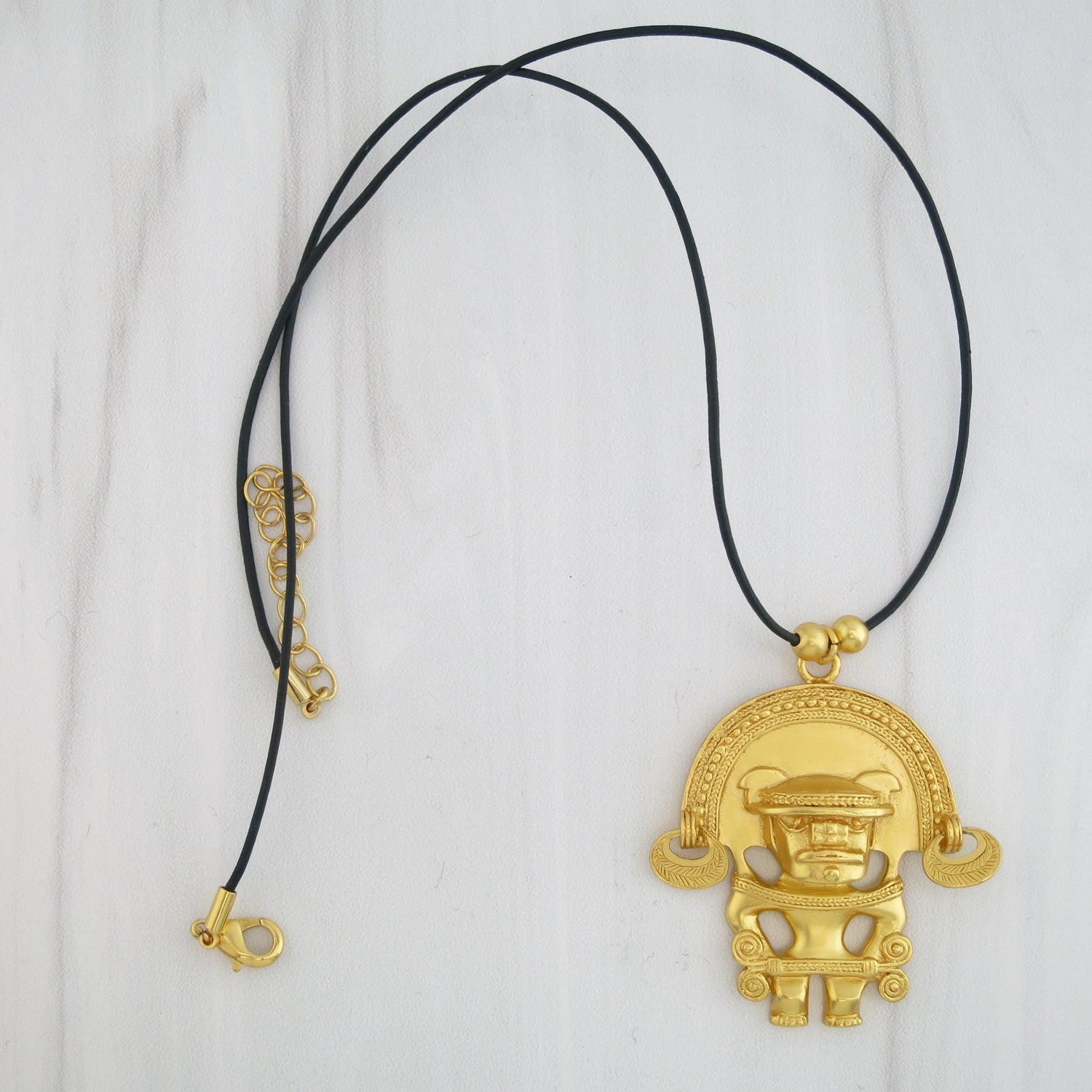 Anthropomorphic Figure with Diadem 24k GP 1.7" Pendant Necklace