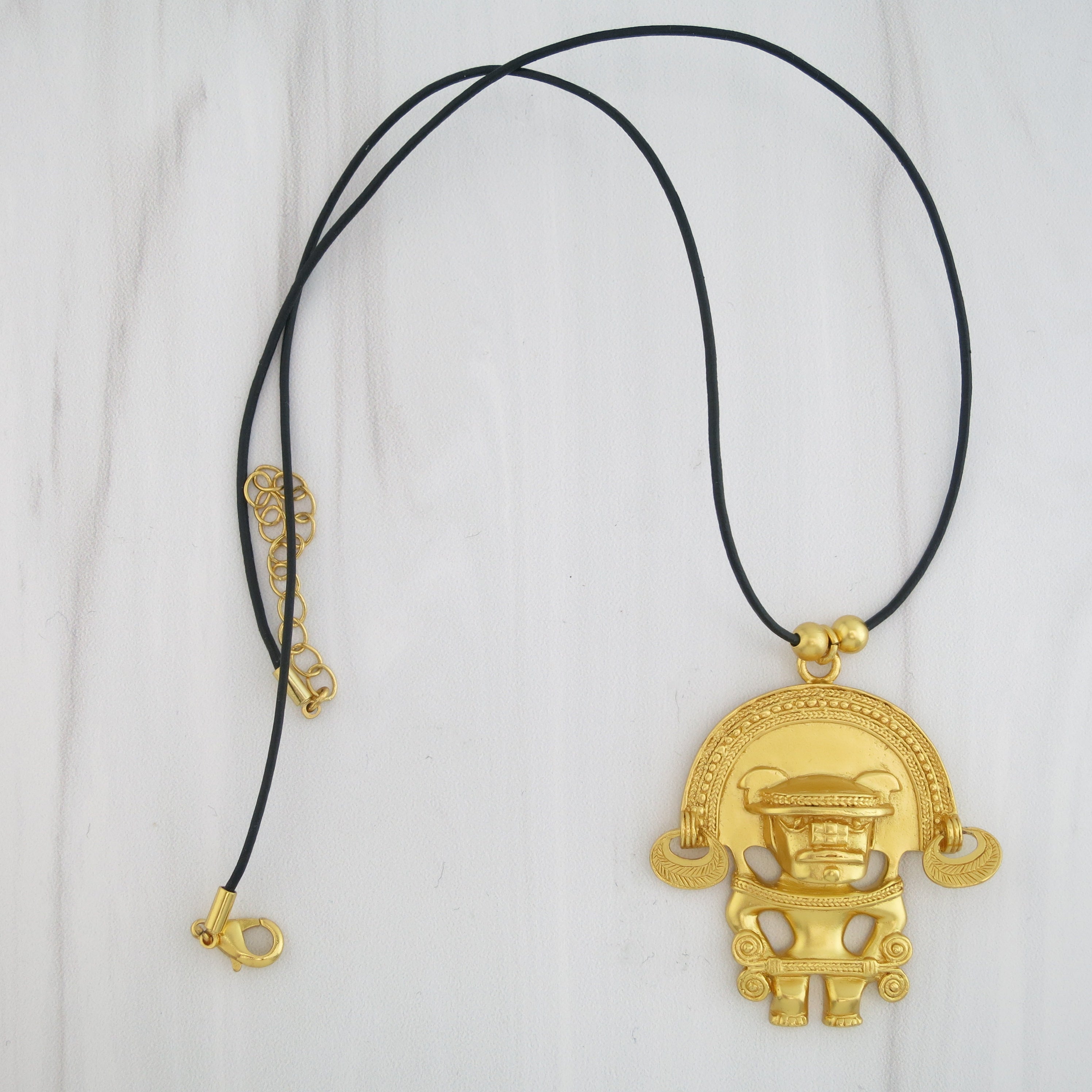 Anthropomorphic Figure with Diadem 24k GP 1.7" Pendant Necklace