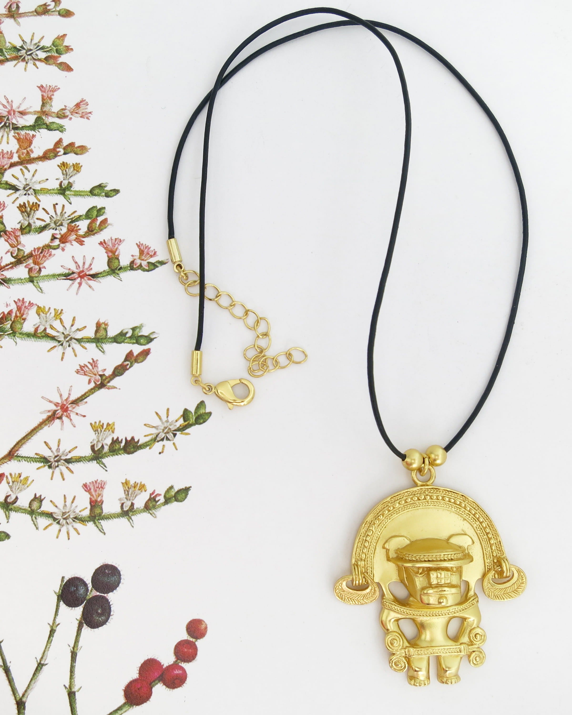 Anthropomorphic Figure with Diadem 24k GP 1.7" Pendant Necklace