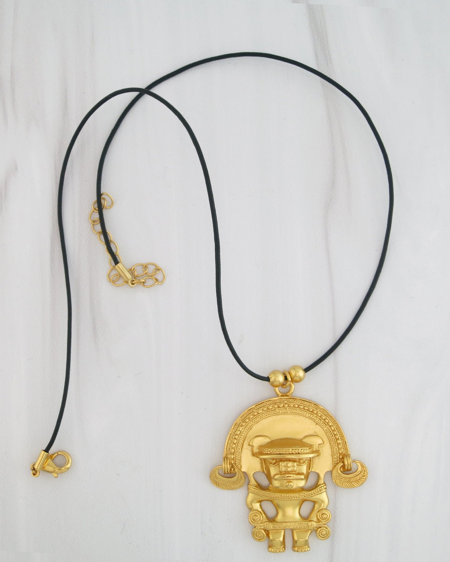 Anthropomorphic Figure with Diadem 24k GP 1.7" Pendant Necklace