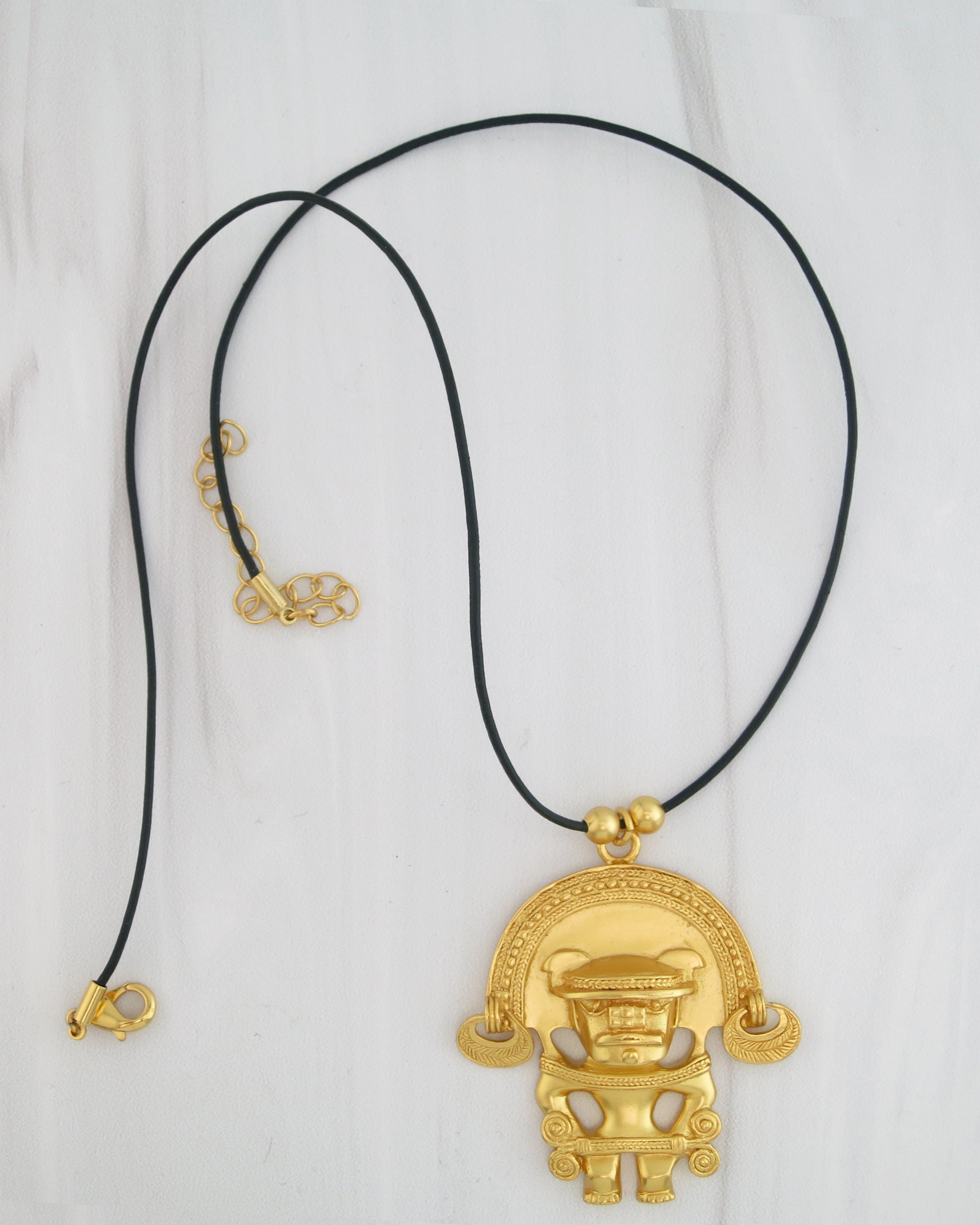 Anthropomorphic Figure with Diadem 24k GP 1.7" Pendant Necklace