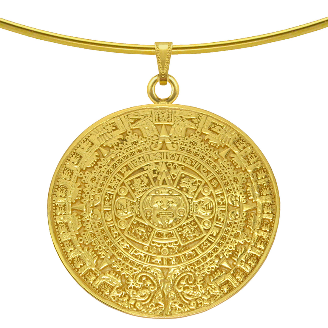 2" Aztec Solar Calendar Omega Choker Necklace