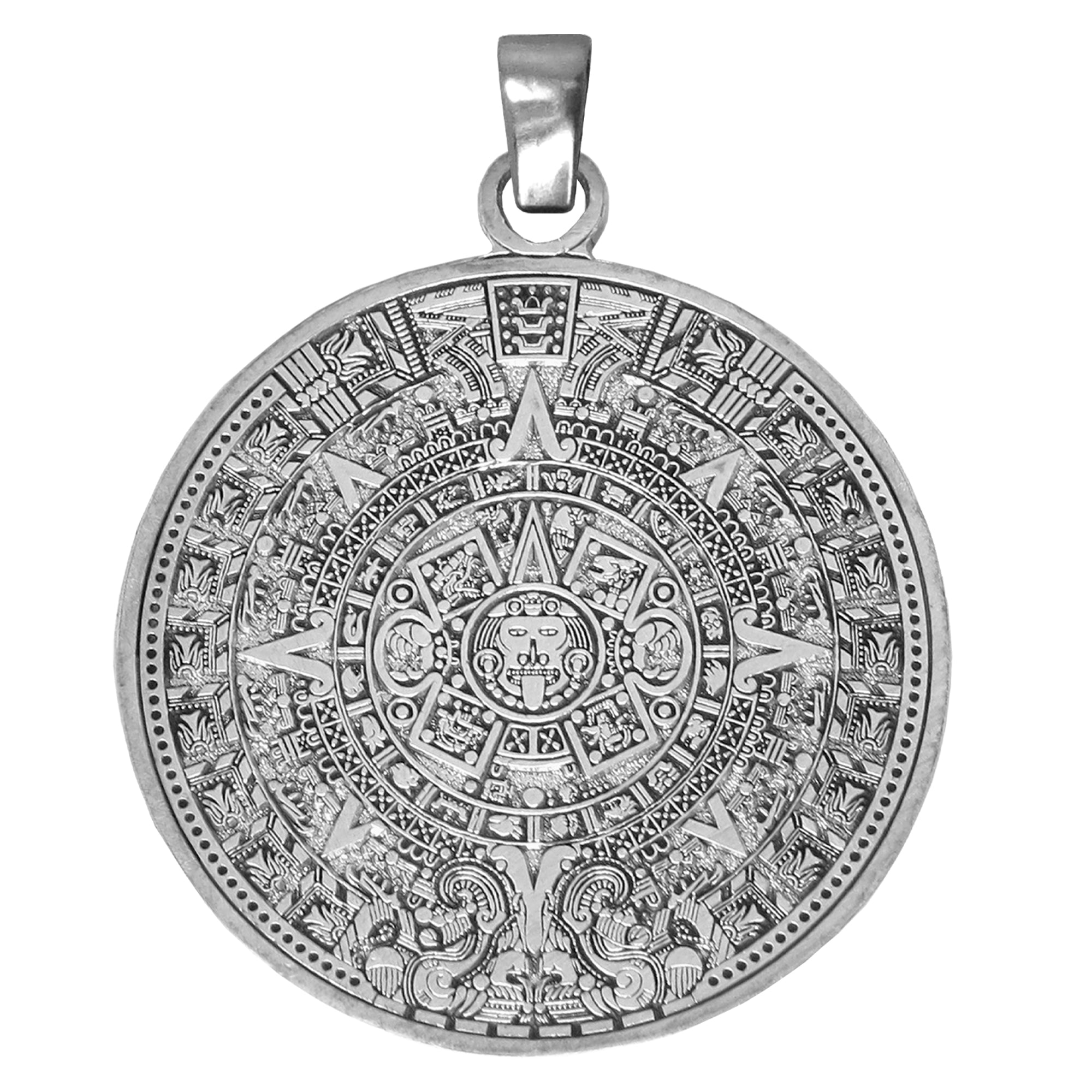Aztec Solar Calendar .950 Silver 1&quot; Pendant SS Chain