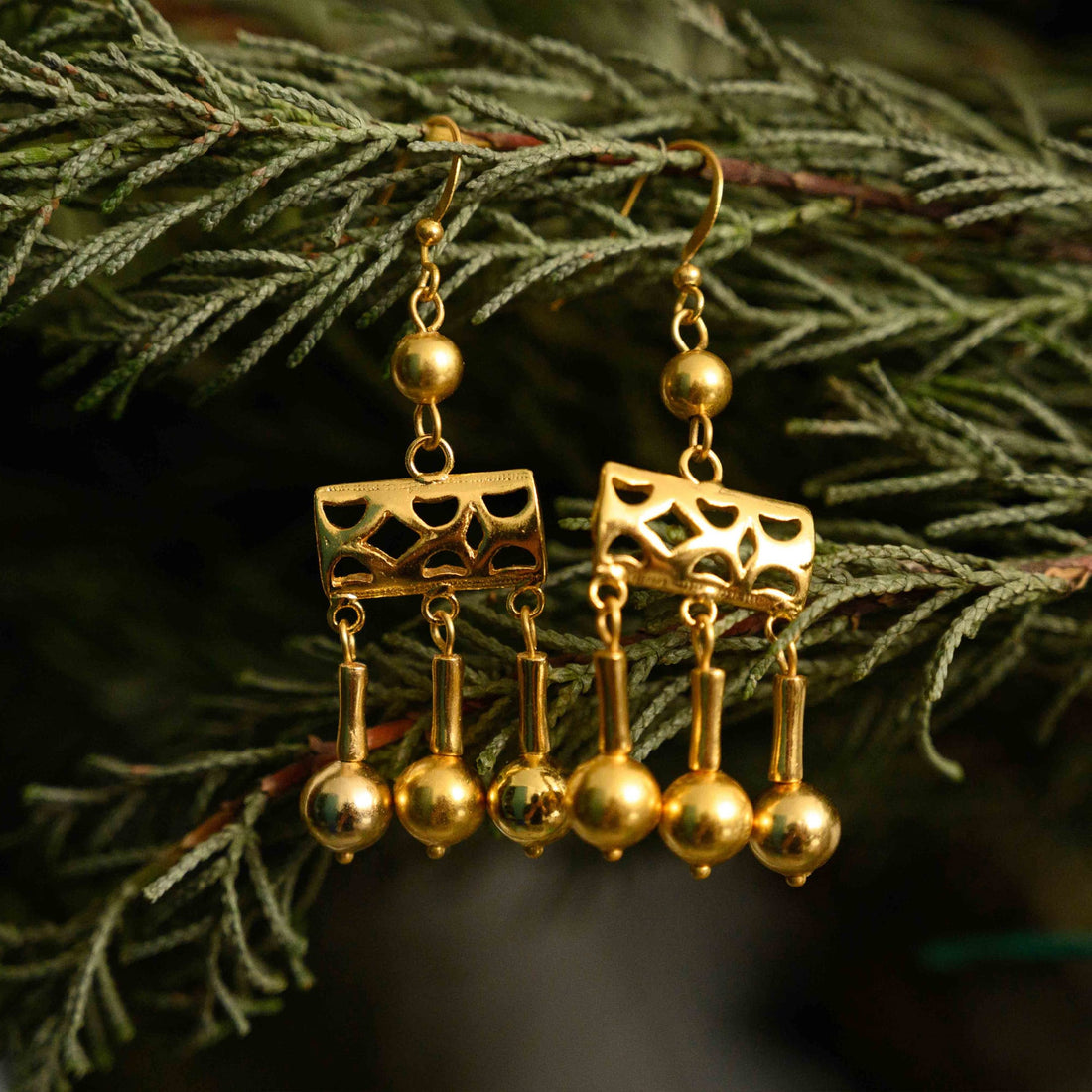 Roman Crotalia Round Golden Beads Earrings