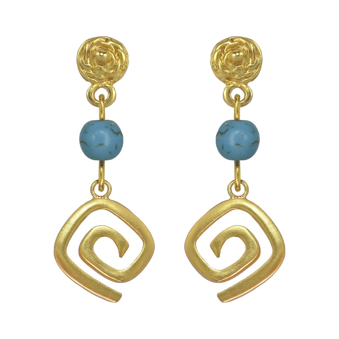 Spirals and Compressed Turquoises 1.4" Dangle Earrings