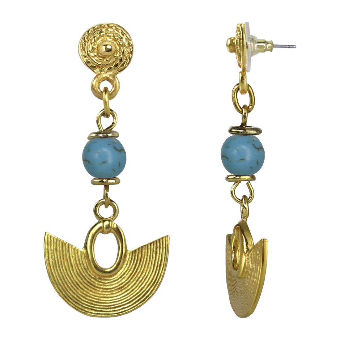 Sinu Striped Crescent with Compressed Turquoises 1.75" Dangle Earrings