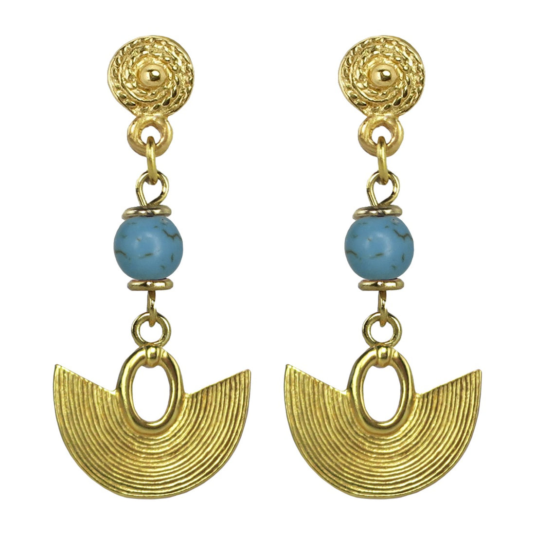 Sinu Striped Crescent with Compressed Turquoises 1.75" Dangle Earrings