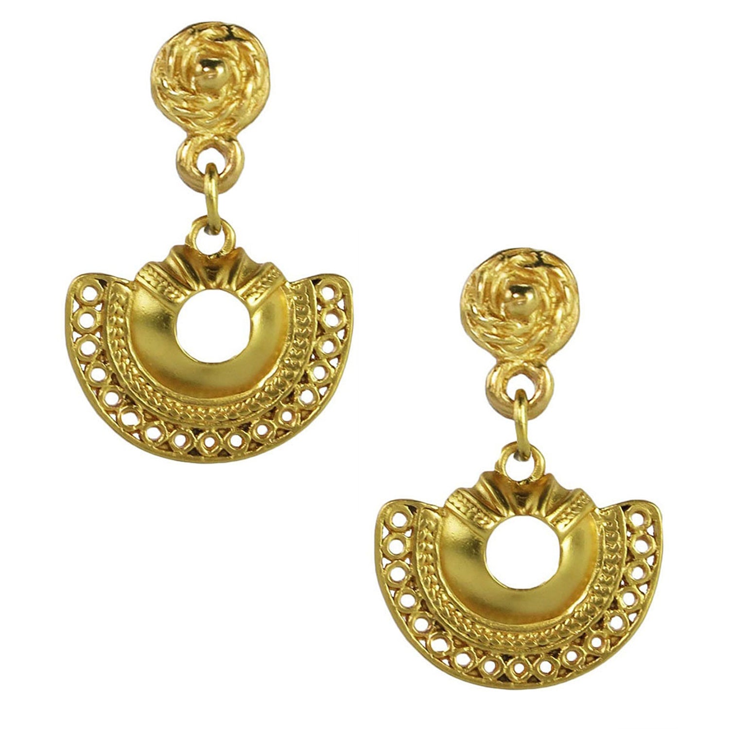 Golden Crescent with Circles Dangle Earrings