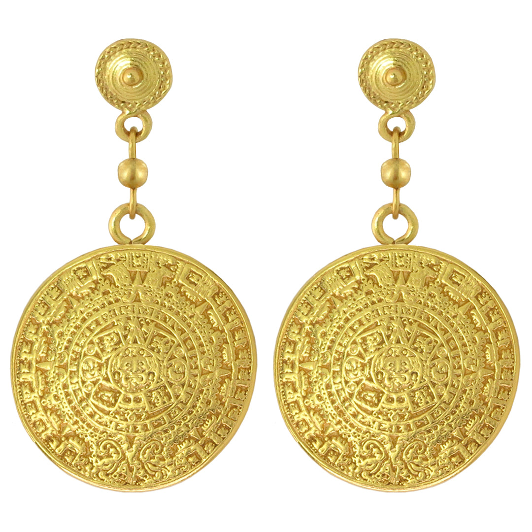 Aztec Calendar 1.9" Dangle Earrings