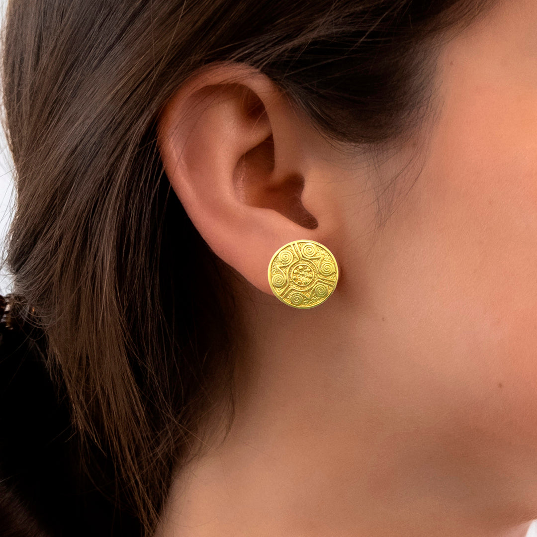 Gold Circle Disk Earrings