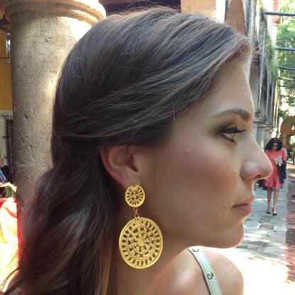Extralarge Gold Circle Disk Earrings