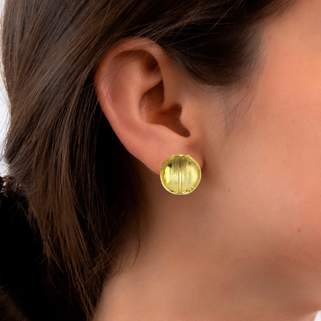 Gold Round Dome Earrings Multiple Sizes
