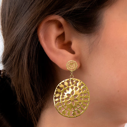 Extralarge Gold Disk Dangle Earrings