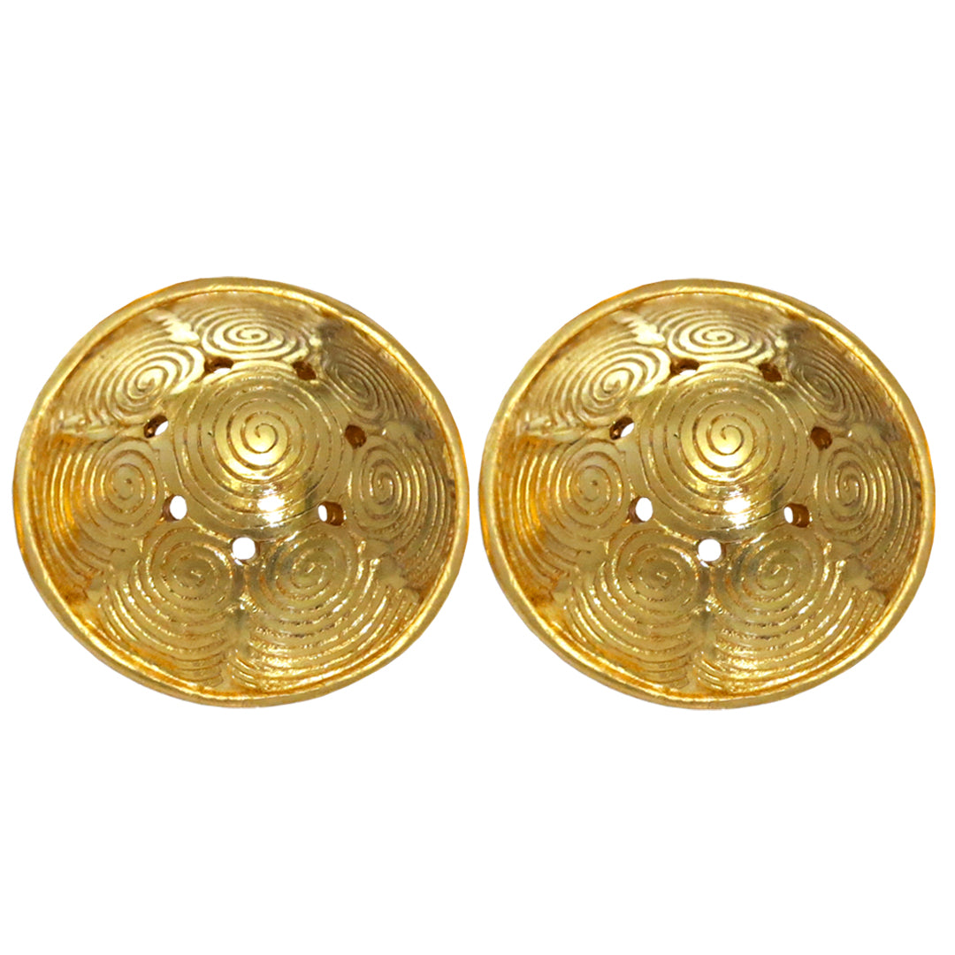 Gold Round Dome Drop Earrings