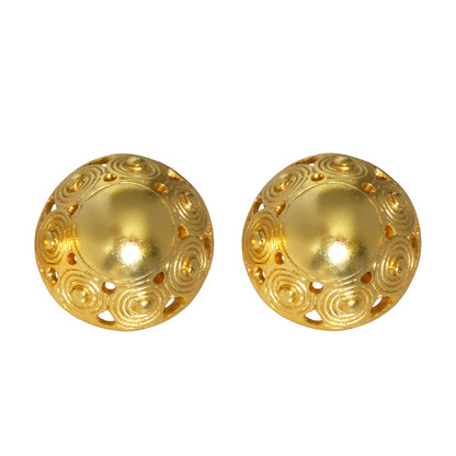 Gold Round Dome Drop Earrings
